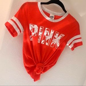 🔸Victoria's Secret PINK palms varsity T-shirt